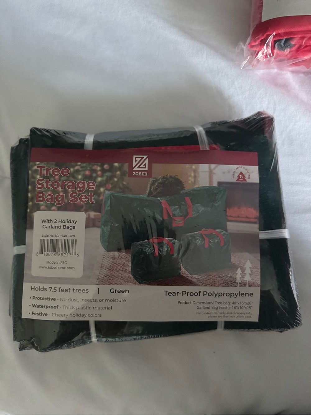 Zober Tree Storage Bag Set - Green with Red Handles
